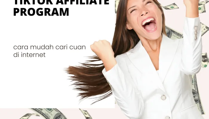 a woman in a white suit with her arms up and a sign with money falling down